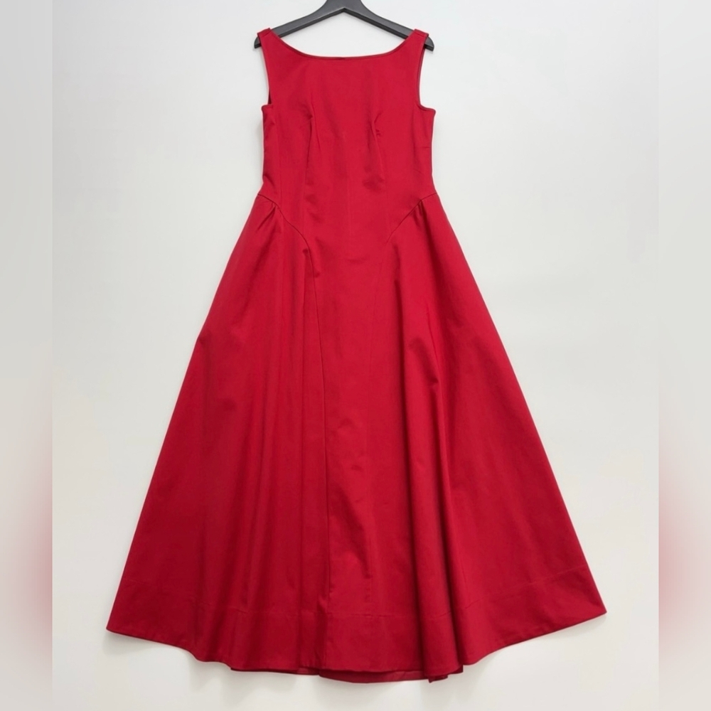 Helsa Stretch Cotton Sateen Midi Dress in Red - Picture 5 of 12